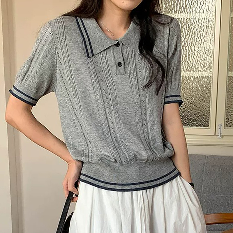 Summer Golf Clothing - Short Sleeve Polo Neck Knit Top