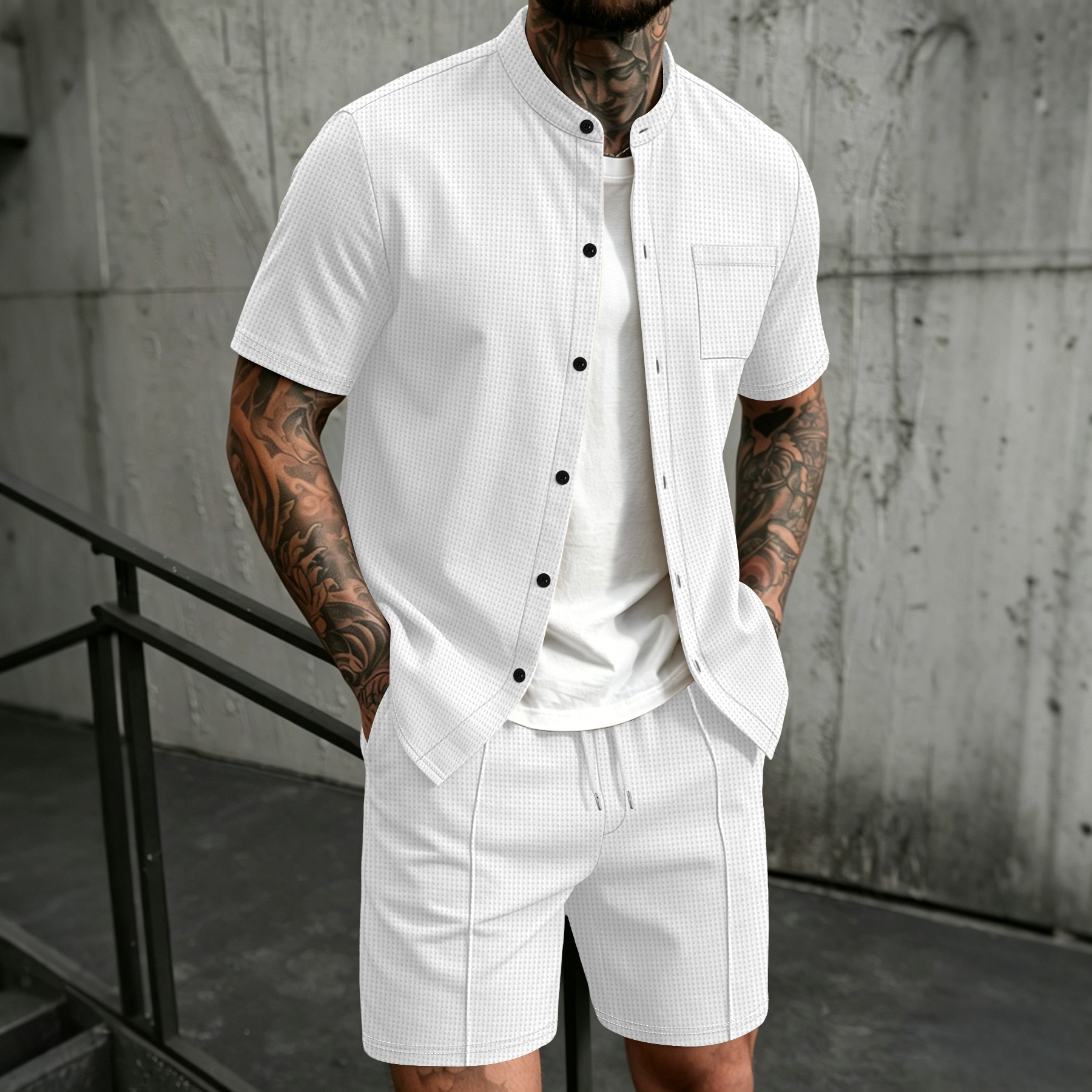 Men's new summer style waffle  – Summer Clothing Sets Men recenzja i cena