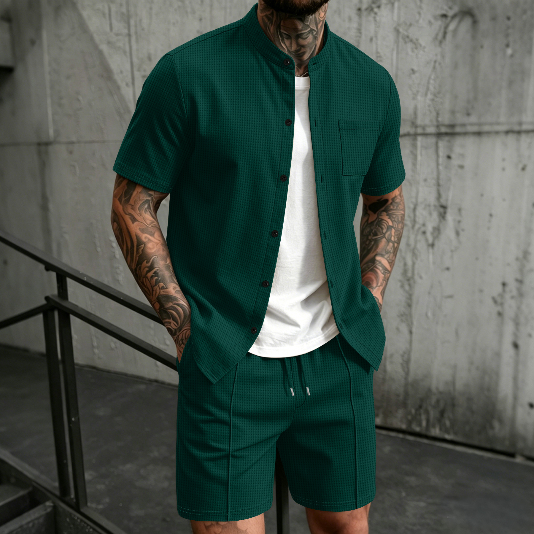 Men's new summer style waffle  – Summer Clothing Sets Men recenzja i cena