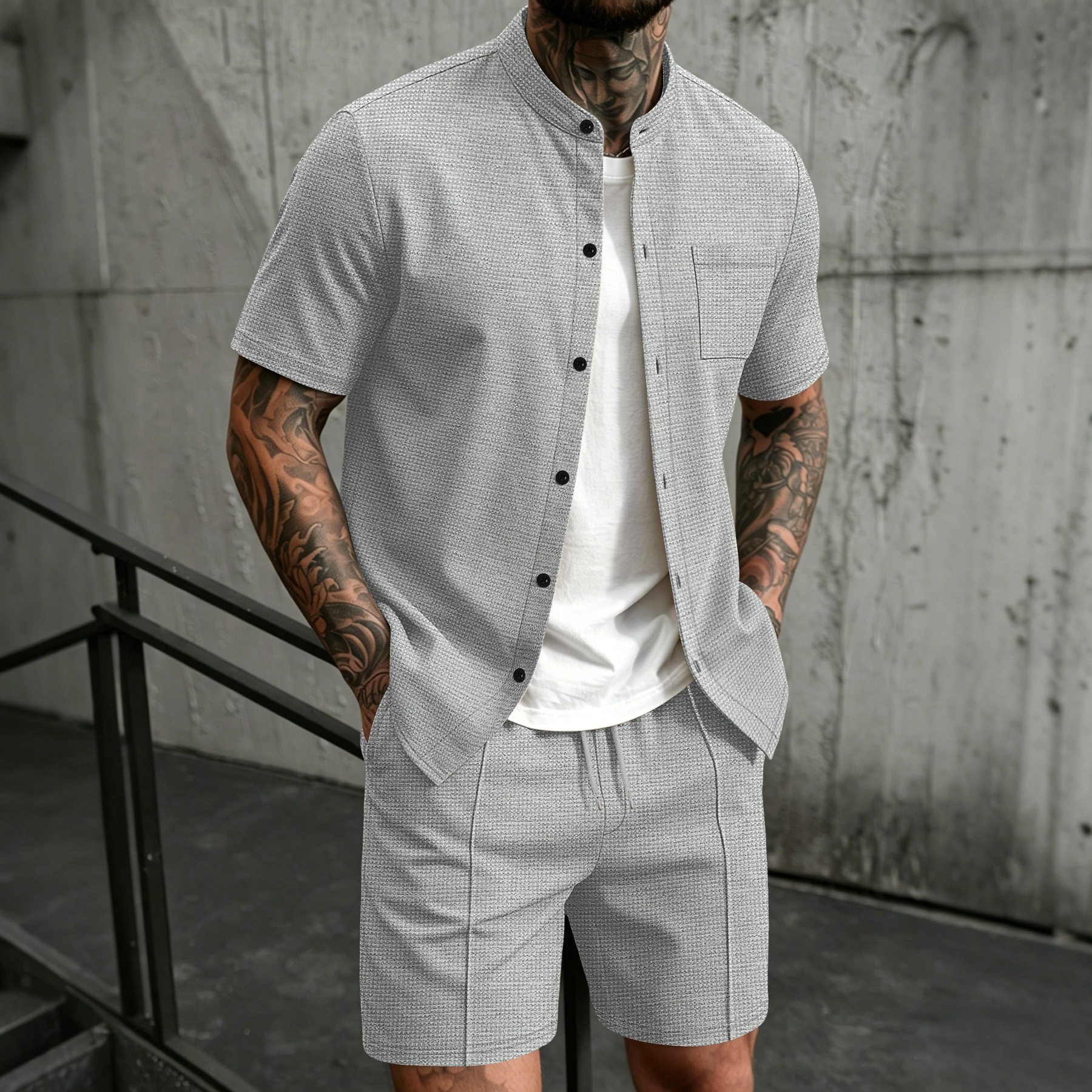 Men's new summer style waffle  – Summer Clothing Sets Men recenzja i cena