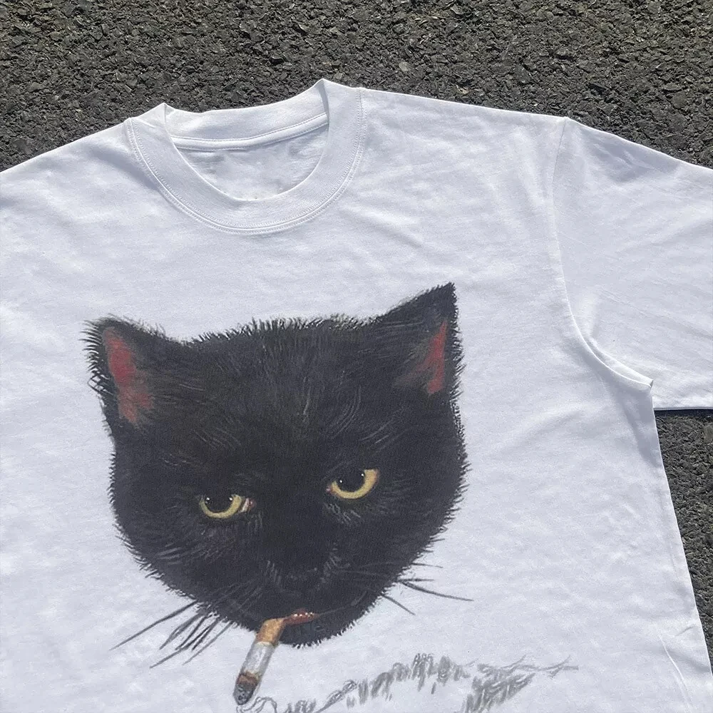 Y2k Wrinkled Cat Graphic Print – Summer Grunge Clothing recenzja i cena
