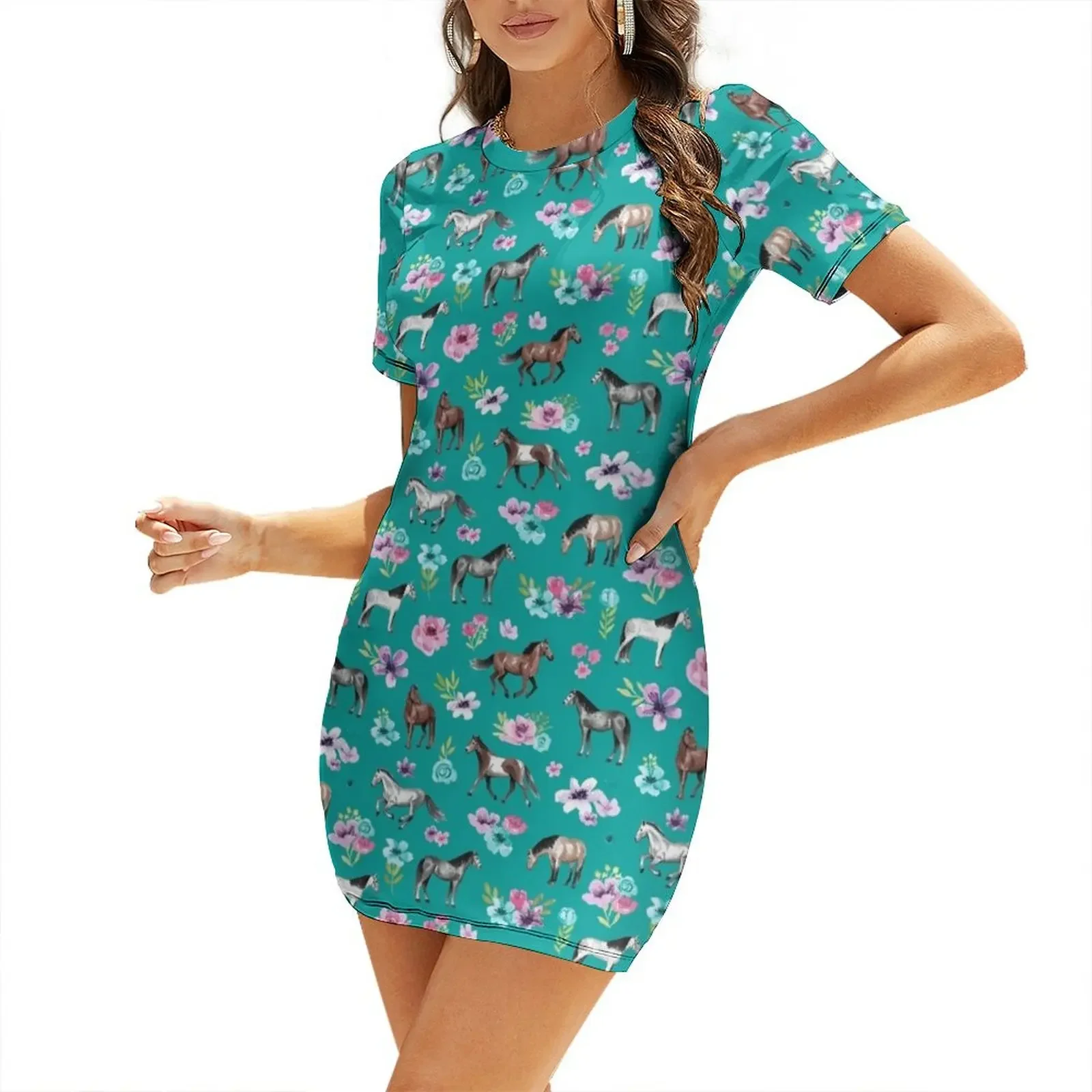 Horses and Flowers on Teal, Tu – Summer Clothing Online recenzja i cena