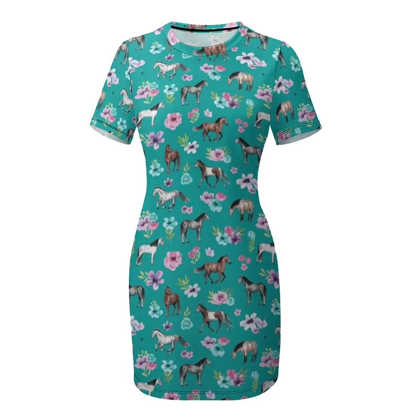 Horses and Flowers on Teal, Tu – Summer Clothing Online recenzja i cena