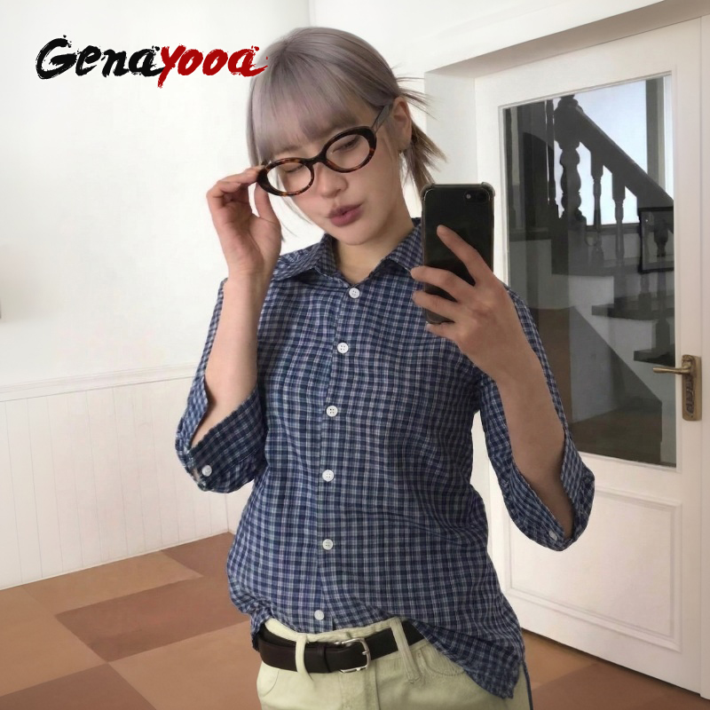 Genayooa Y2k Plaid Shirt Women – Summer Grunge Clothing recenzja i cena