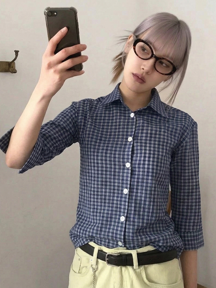 Genayooa Y2k Plaid Shirt Women – Summer Grunge Clothing recenzja i cena
