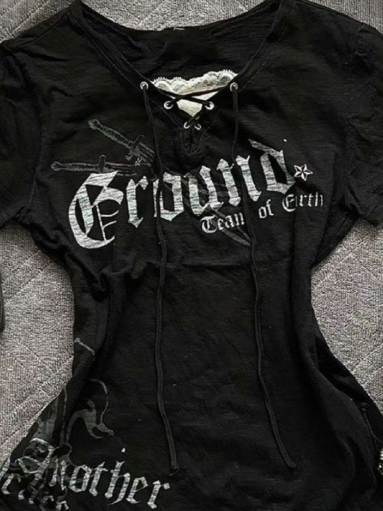 HOUZHOU Vintage Gothic T-Shirt – Summer Grunge Clothing recenzja i cena