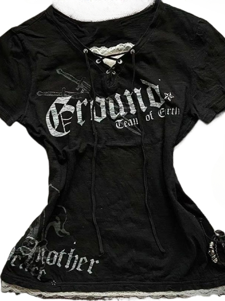 HOUZHOU Vintage Gothic T-Shirt – Summer Grunge Clothing recenzja i cena