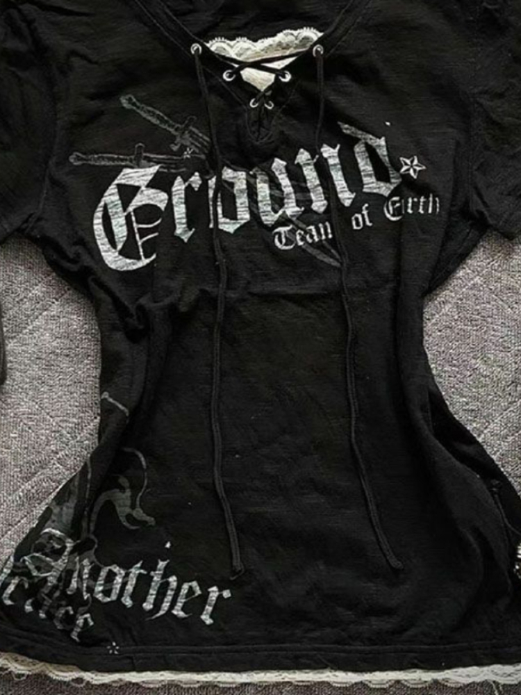 HOUZHOU Vintage Gothic T-Shirt – Summer Grunge Clothing recenzja i cena