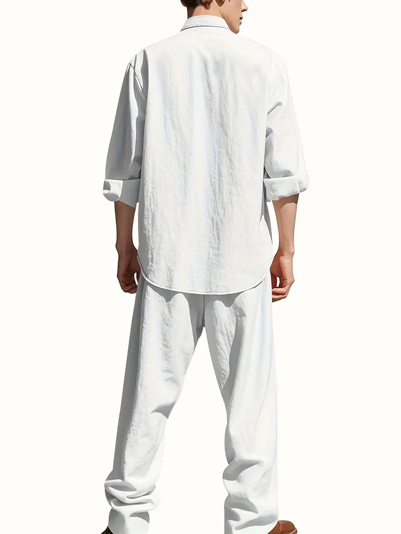 Men's White Linen Suit Set Lon – Summer Clothing Sets Men recenzja i cena