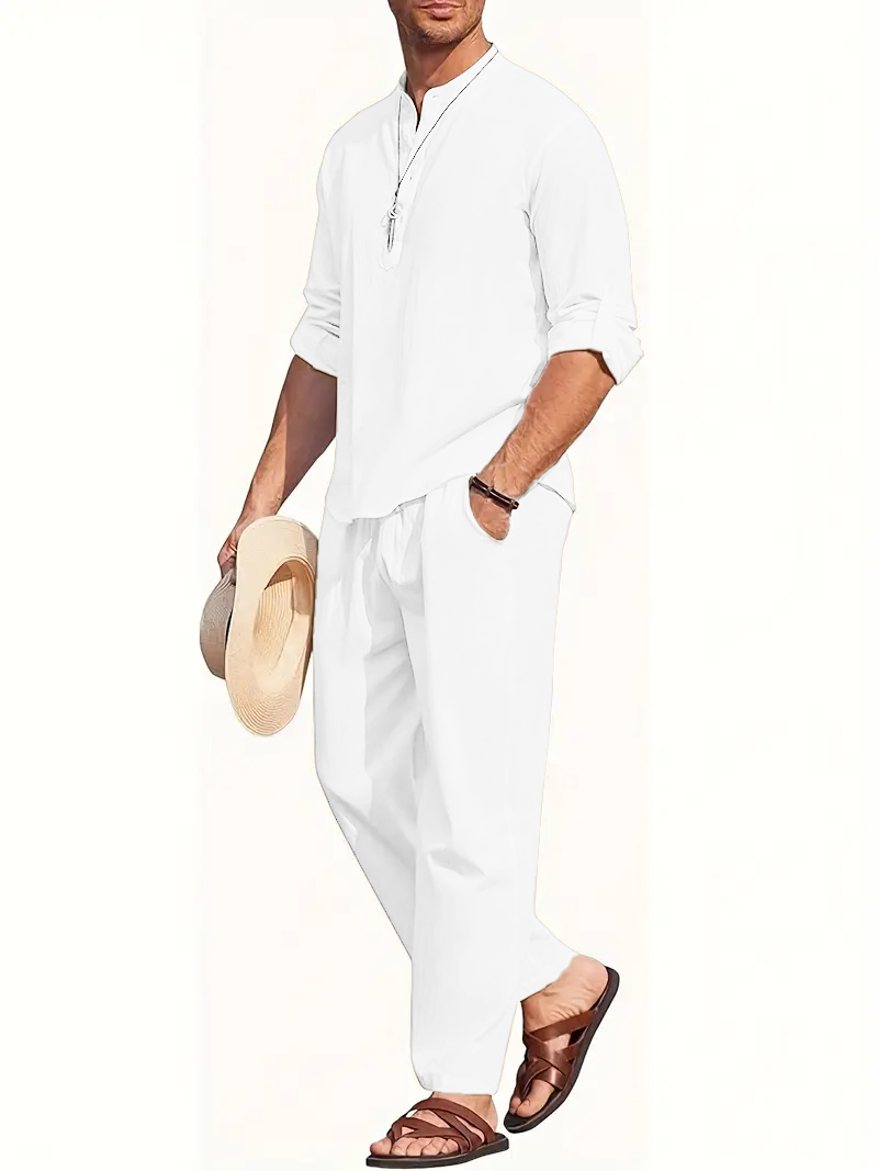 Men's White Linen Suit Set Lon – Summer Clothing Sets Men recenzja i cena