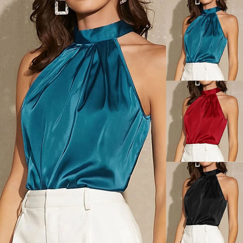 Elegant Satin Halter Neck Tank – Summer Clothing Images recenzja i cena