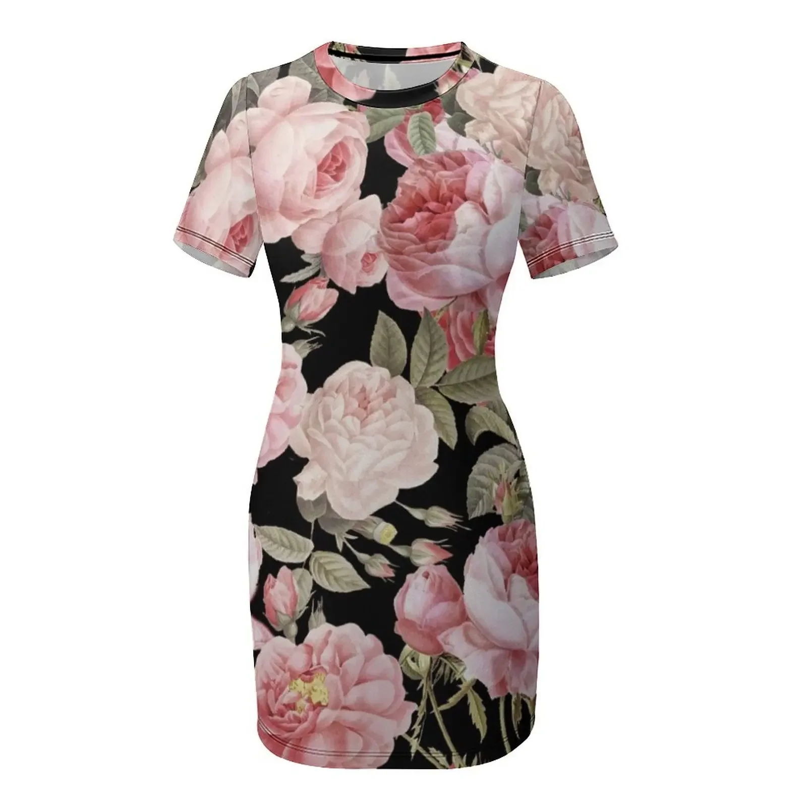Pink Vintage Roses on Black Sh – Summer Clothing Online recenzja i cena