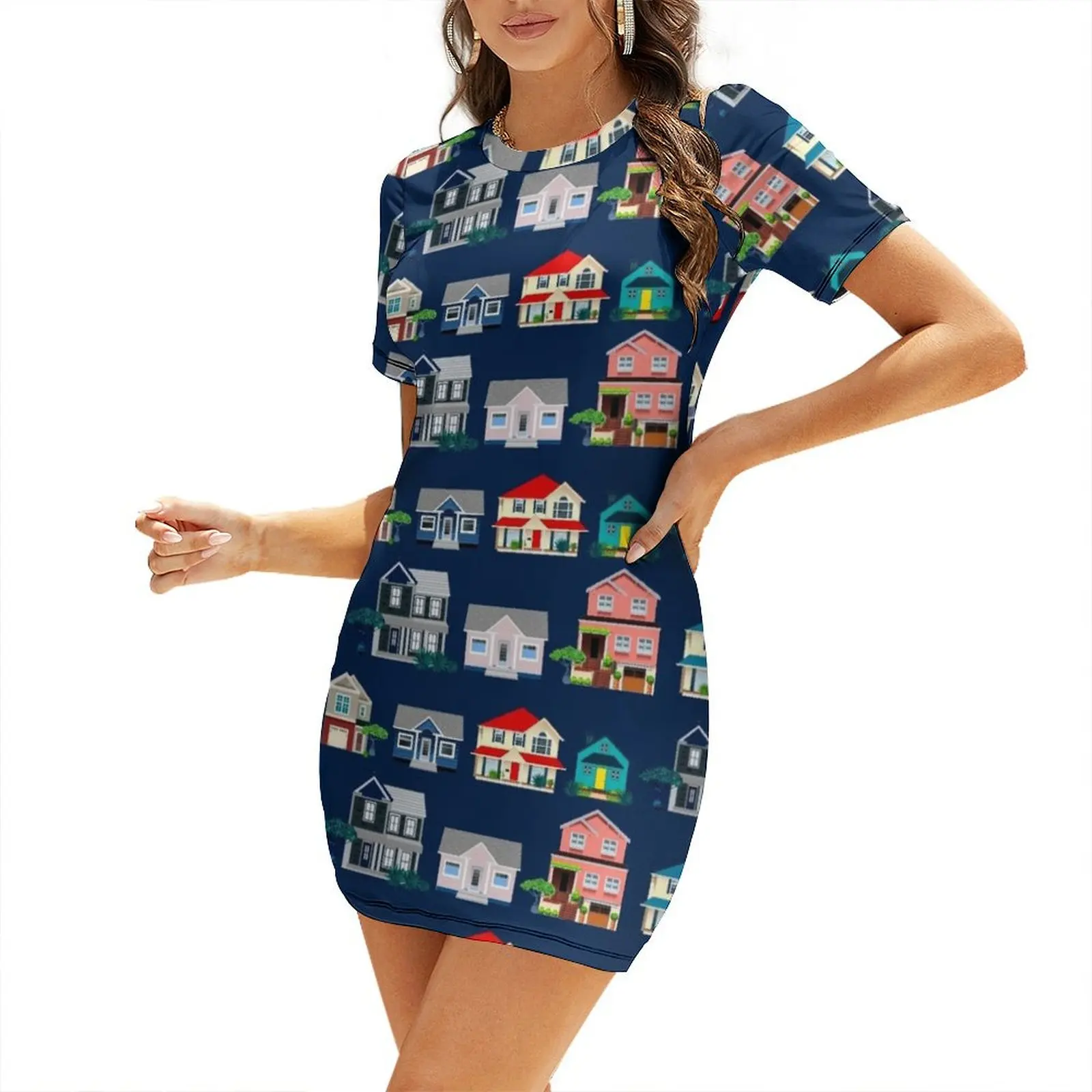 Houses on Street Short-Sleeved – Summer Clothing Online recenzja i cena